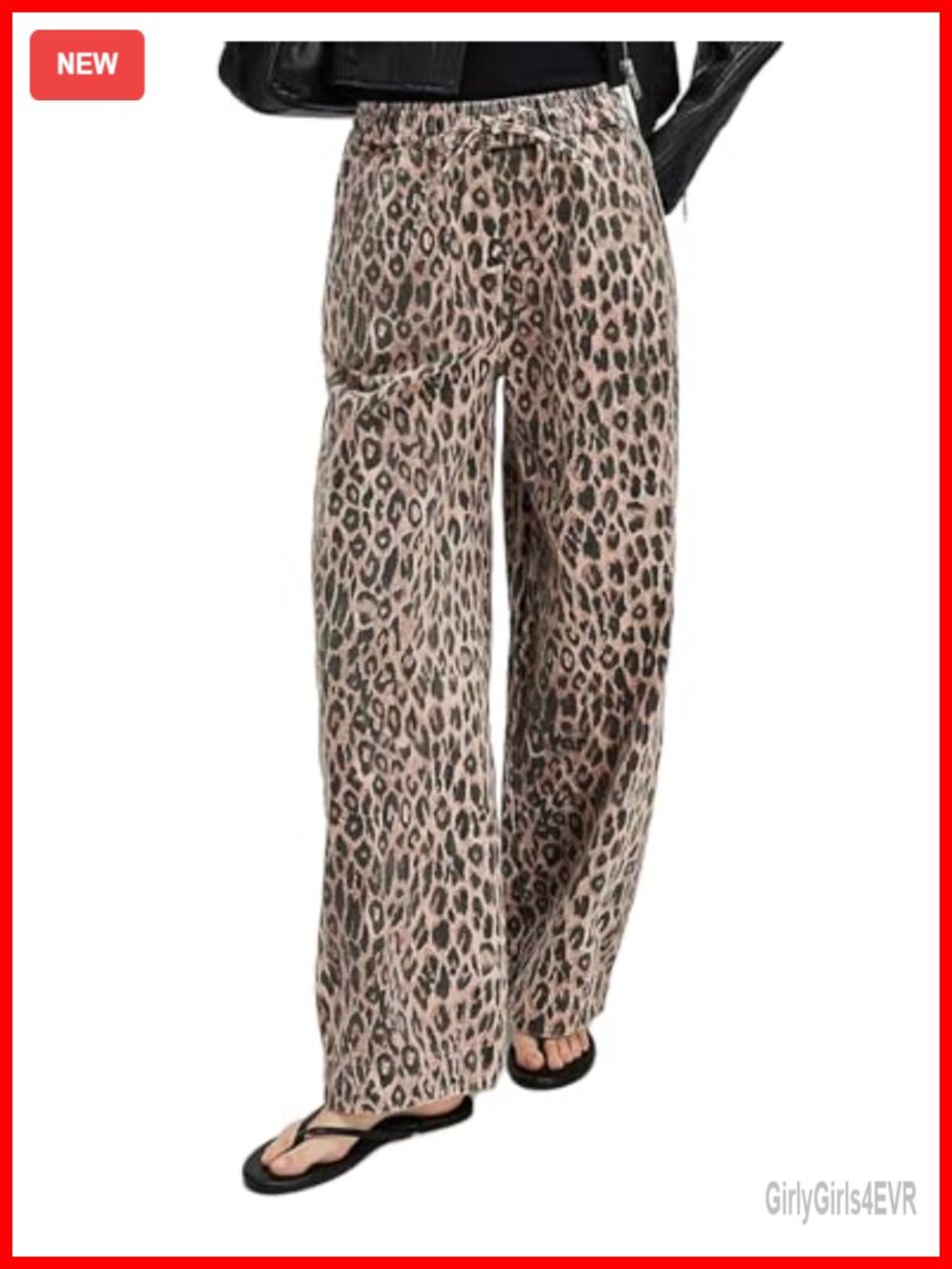 Women's Leopard Print Barrel Jeans Mid Rise Baggy Denim Pants